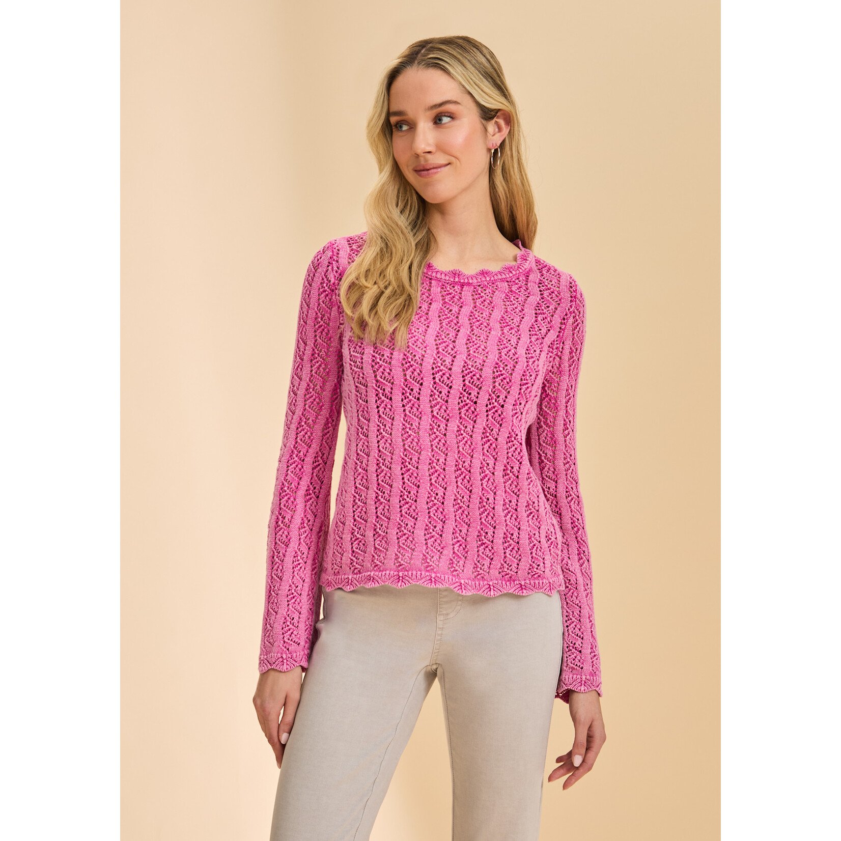 FDJ Long Slv Garment Dye Sweater in Fuchsia