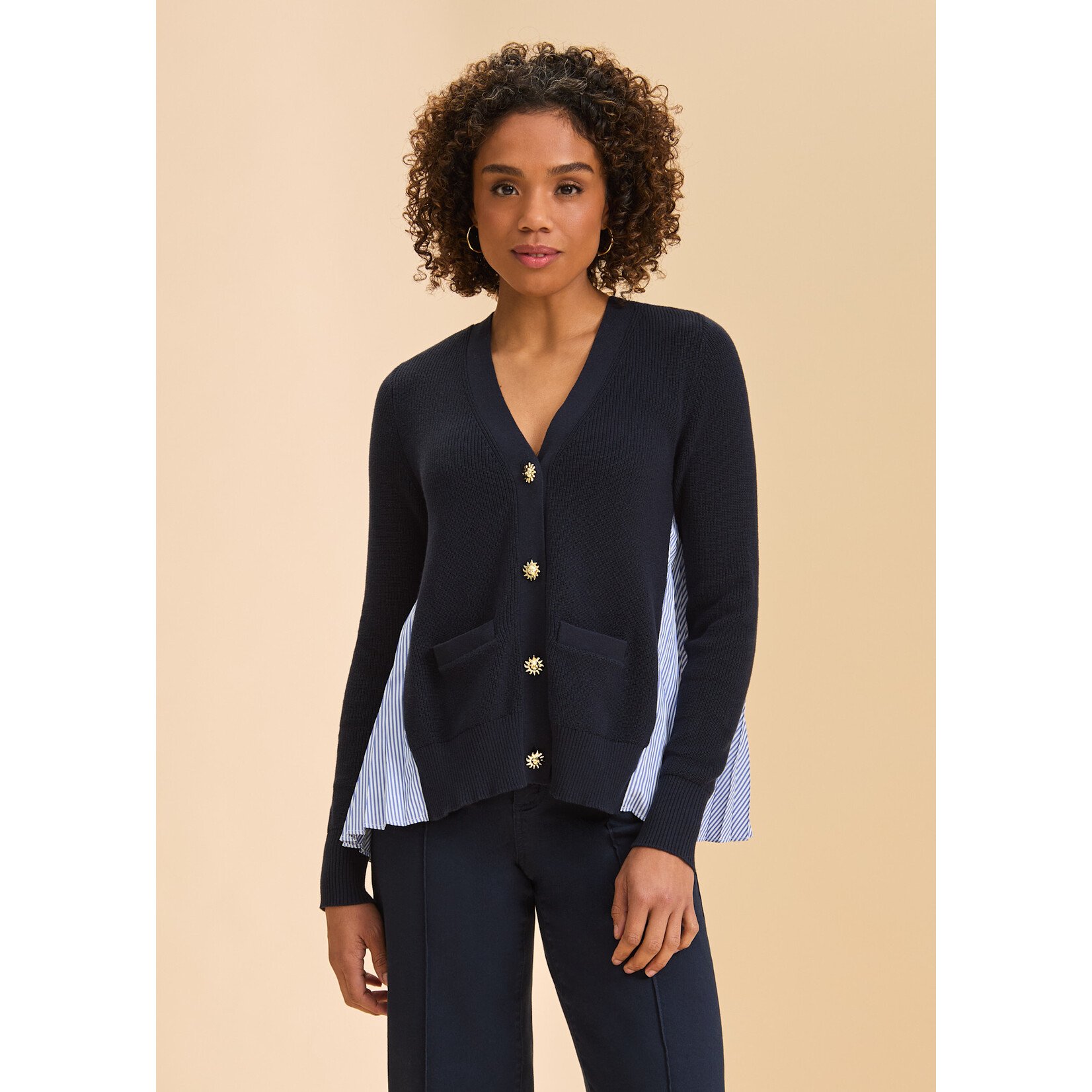 FDJ Mixed Media Cardigan in Navy