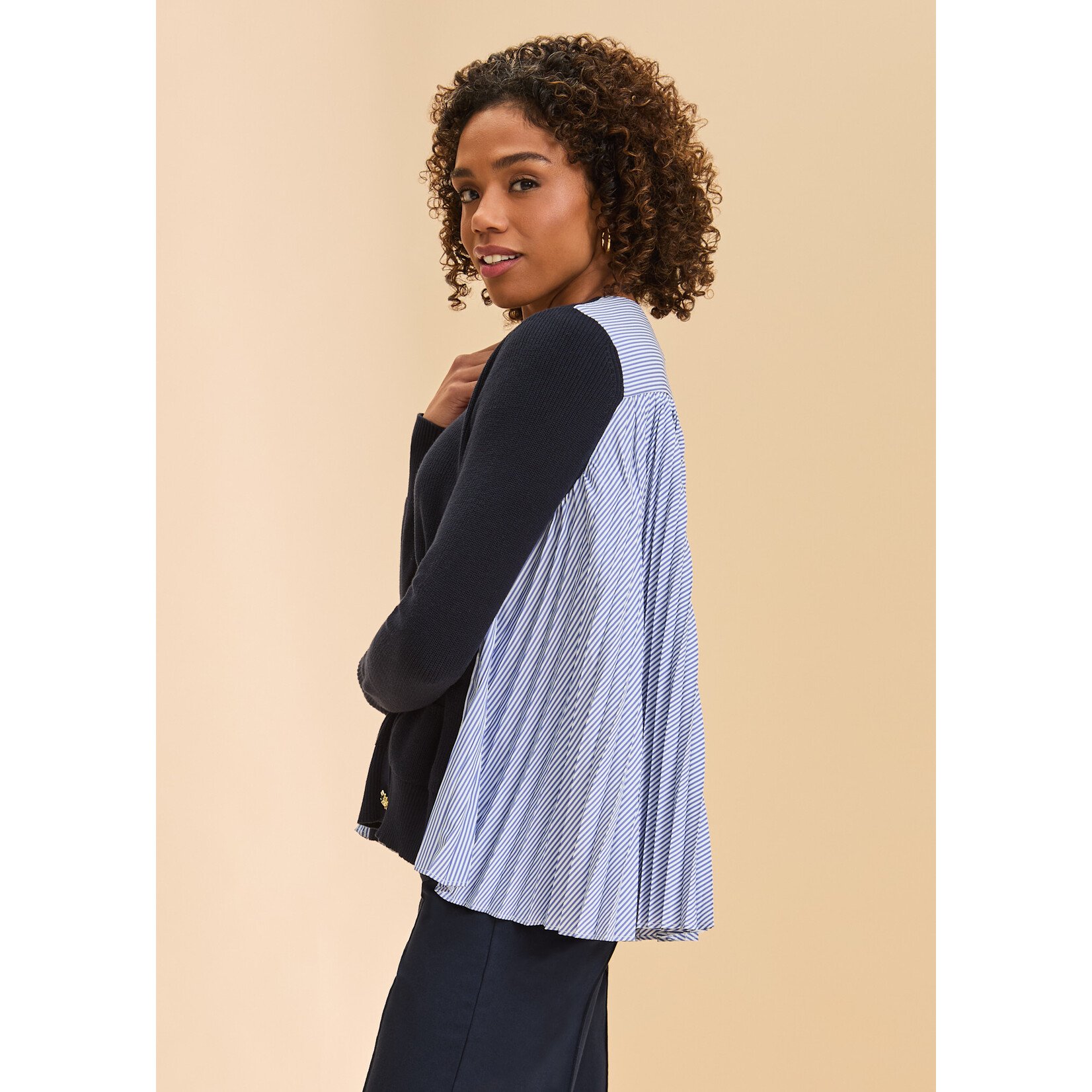 FDJ Mixed Media Cardigan in Navy