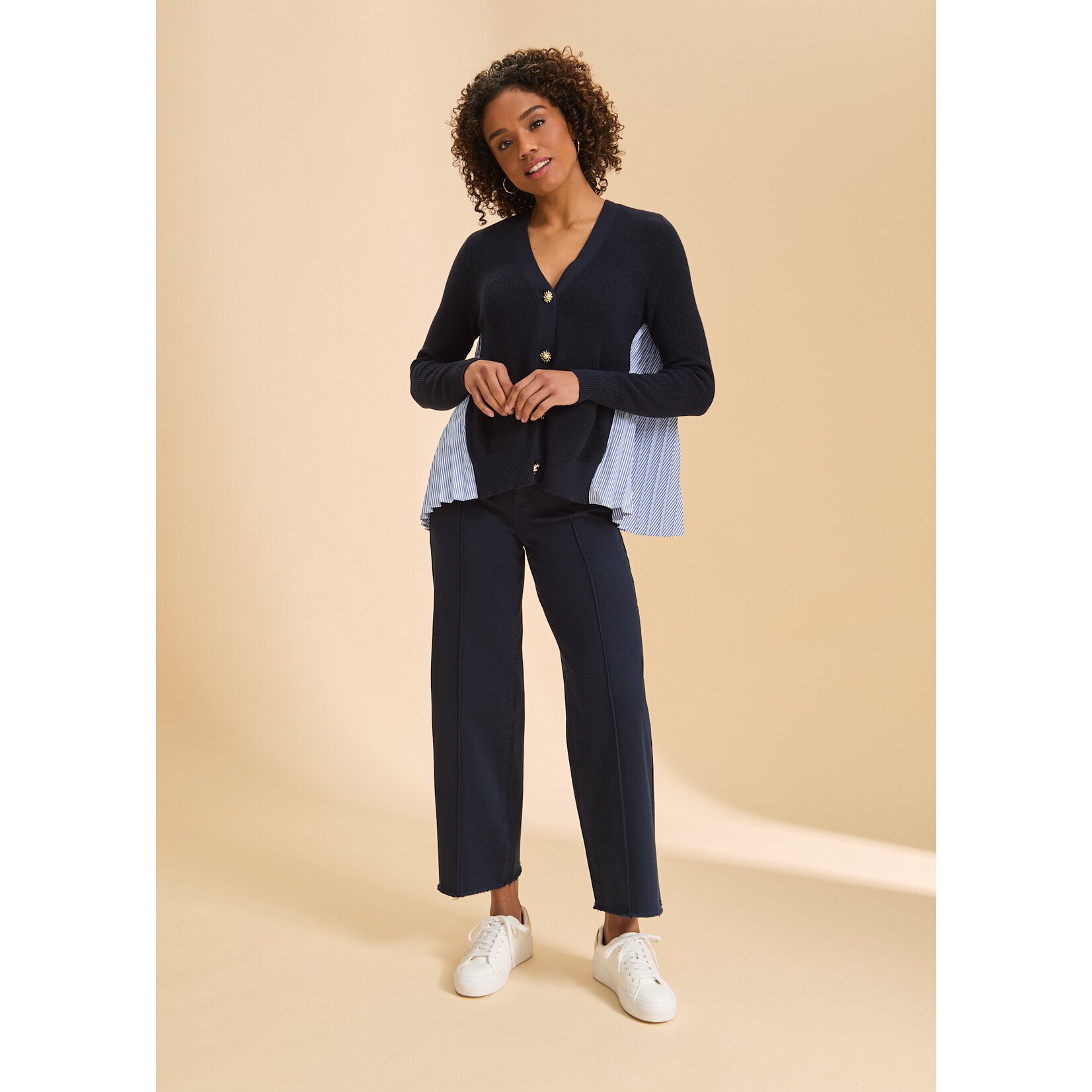 FDJ Mixed Media Cardigan in Navy