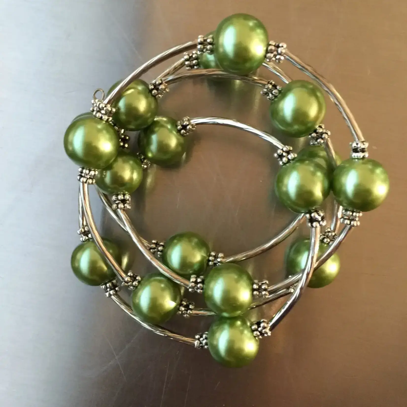 Sea Lily Lime Green Shell Pearl Wrap Bracelet