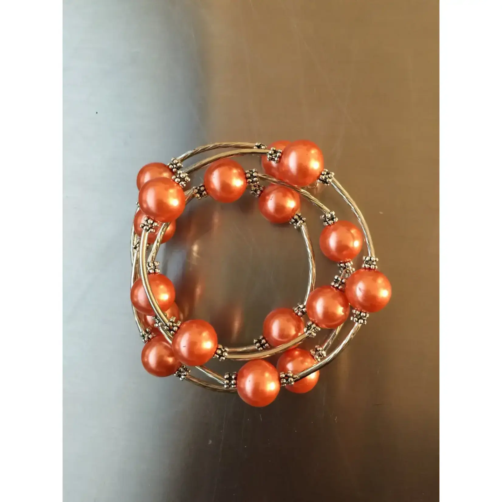 Sea Lily Orange Shell Pearl Wrap Bracelet