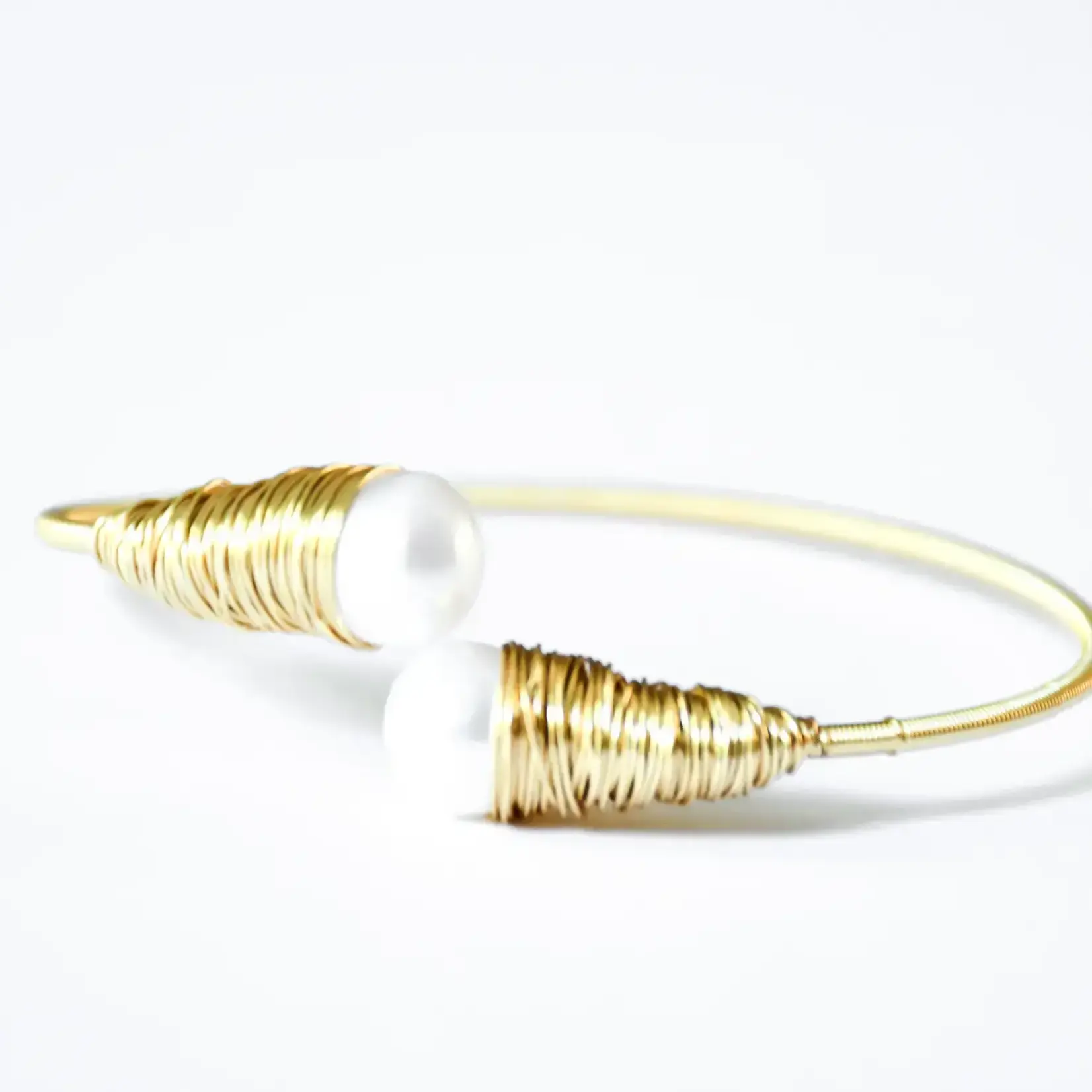 Sea Lily Gold Wire Pearl Bangle Bracelet