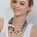 Sea Lily Black Mop 3 Strand Beaded Necklace with Oval and Round