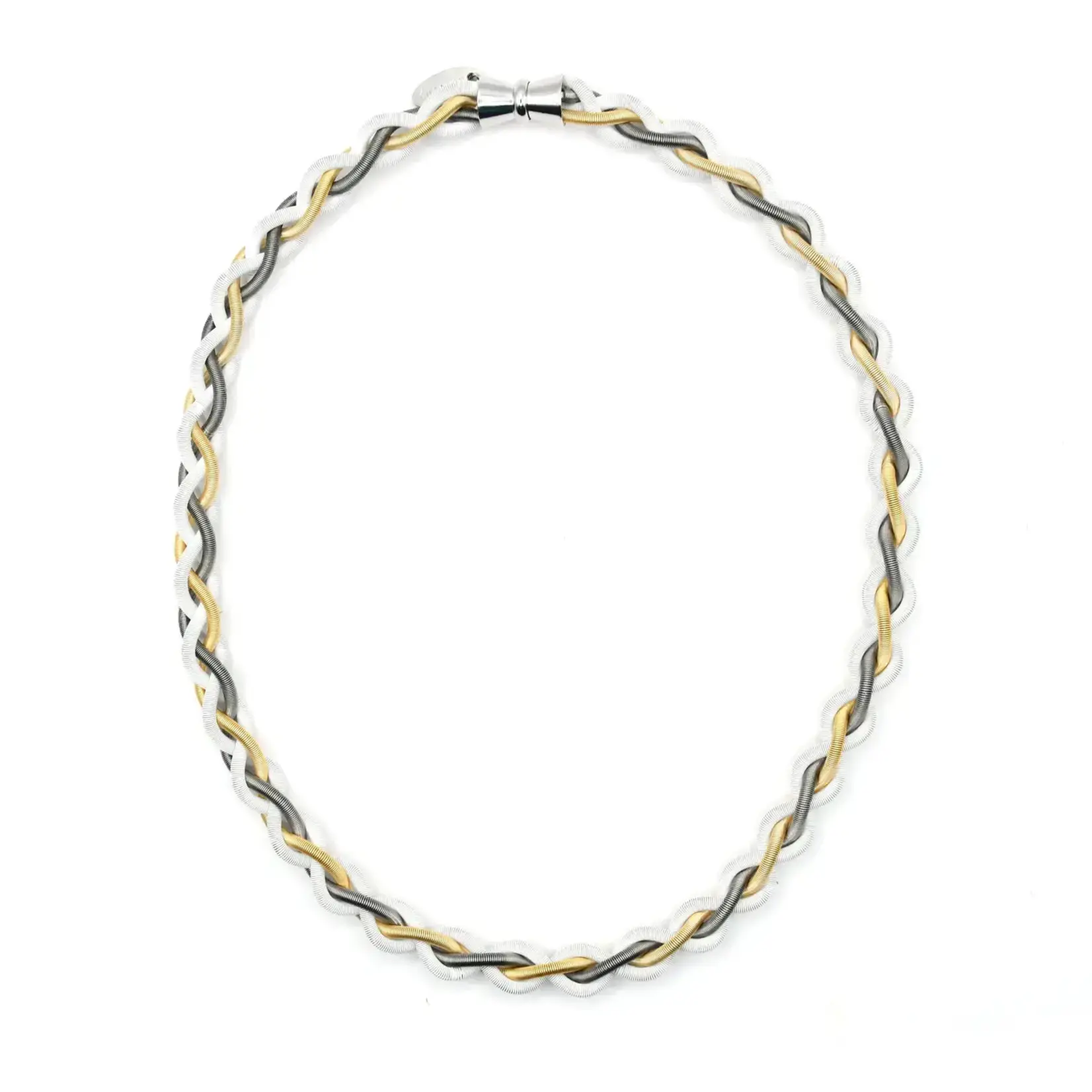 Sea Lily Slate, Gold and White Braided PW Necklace with Magnet