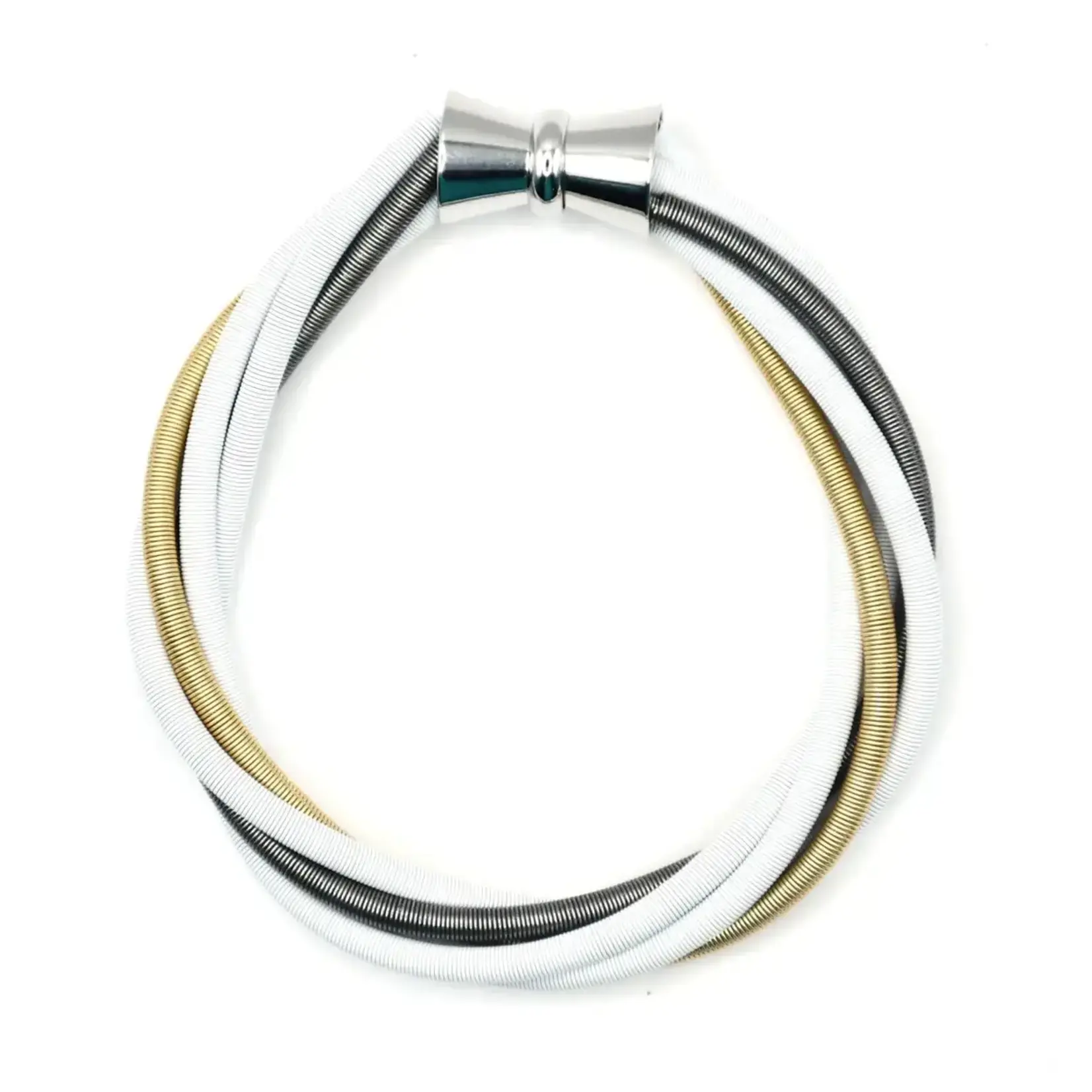 Sea Lily White, Gold & Slate 5 Strand PW Bracelet with Magnet