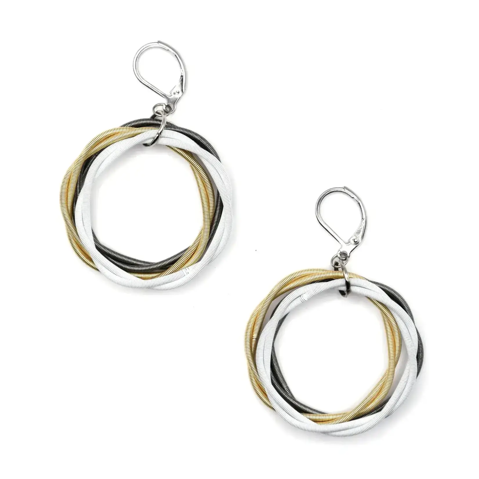 Sea Lily Bright Gold, Slate, and White Twisted Loop PW Earrings