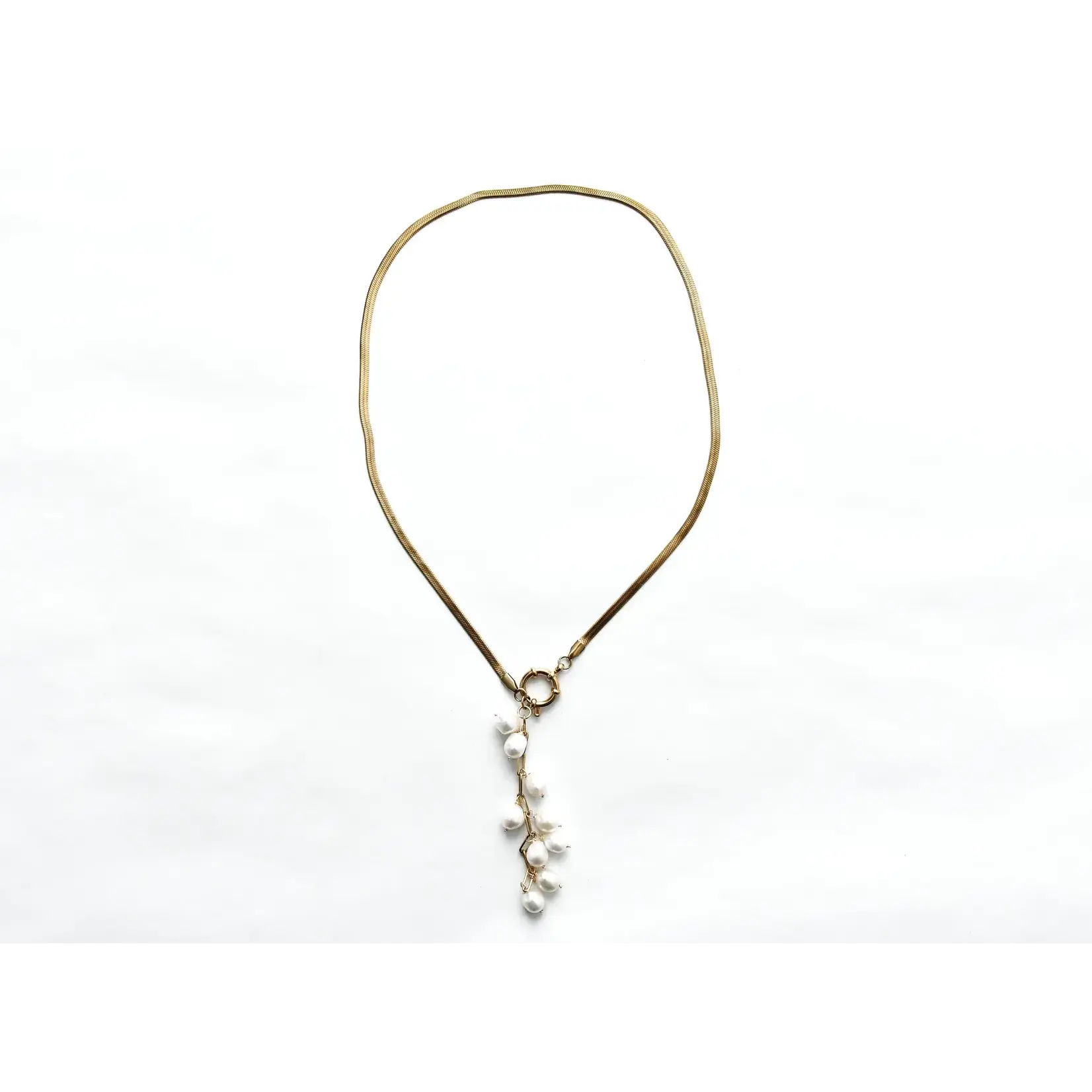 Sea Lily Gold Snake Chain with Cascading Freshwater Pearls