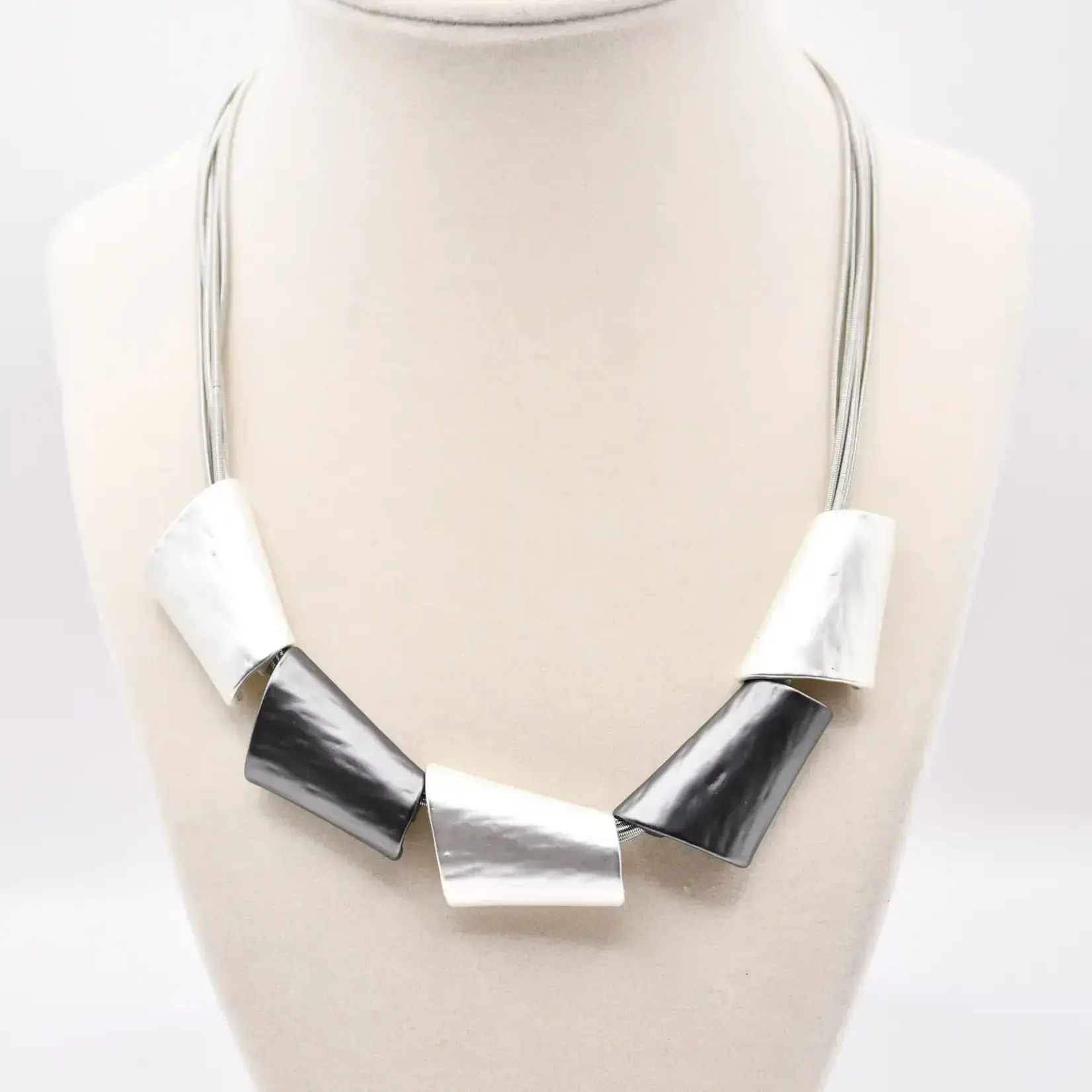 Sea Lily Silver Wire Necklace with Silver and Slate Slide