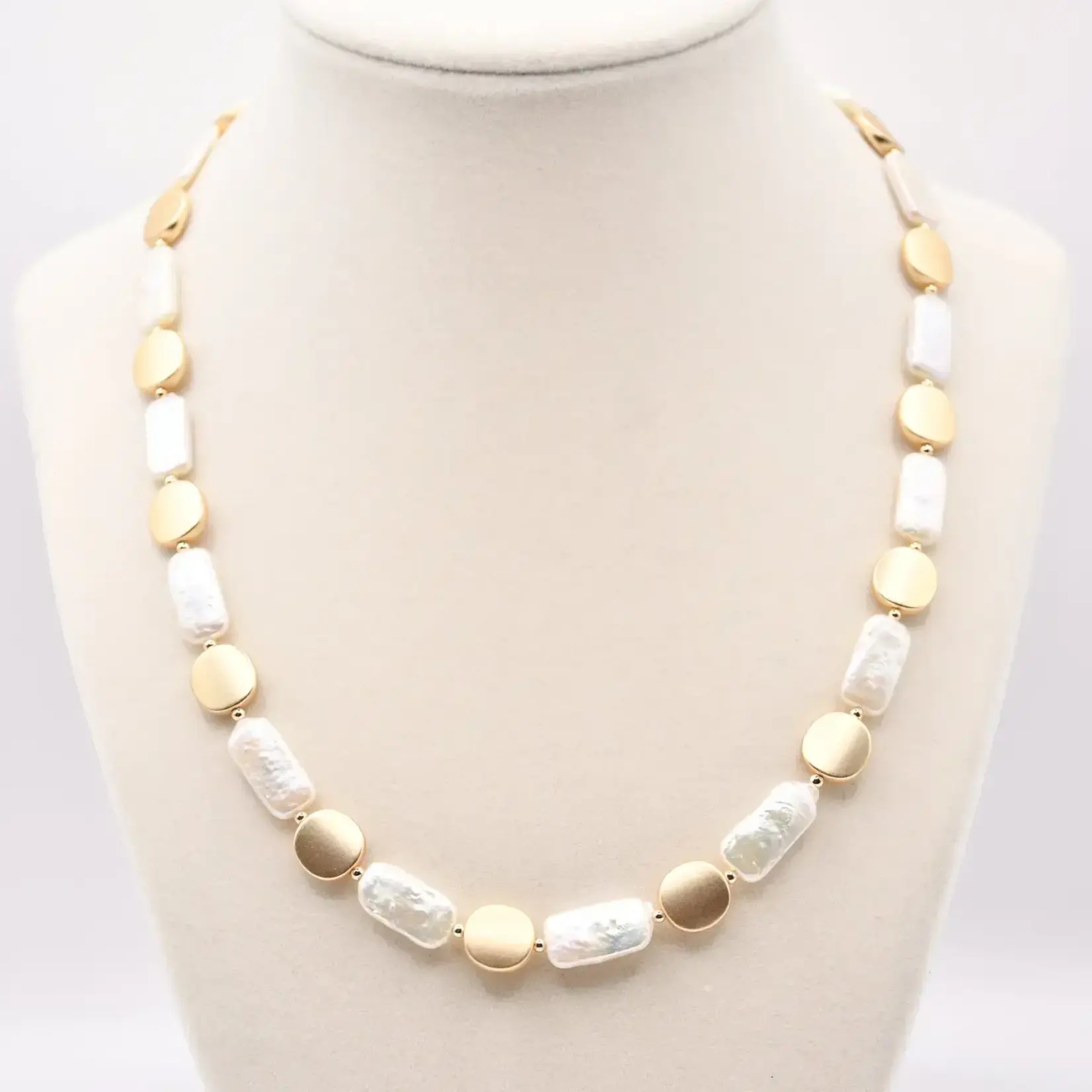 Sea Lily Gold Disc and F.W. Biwa Pearl Necklace