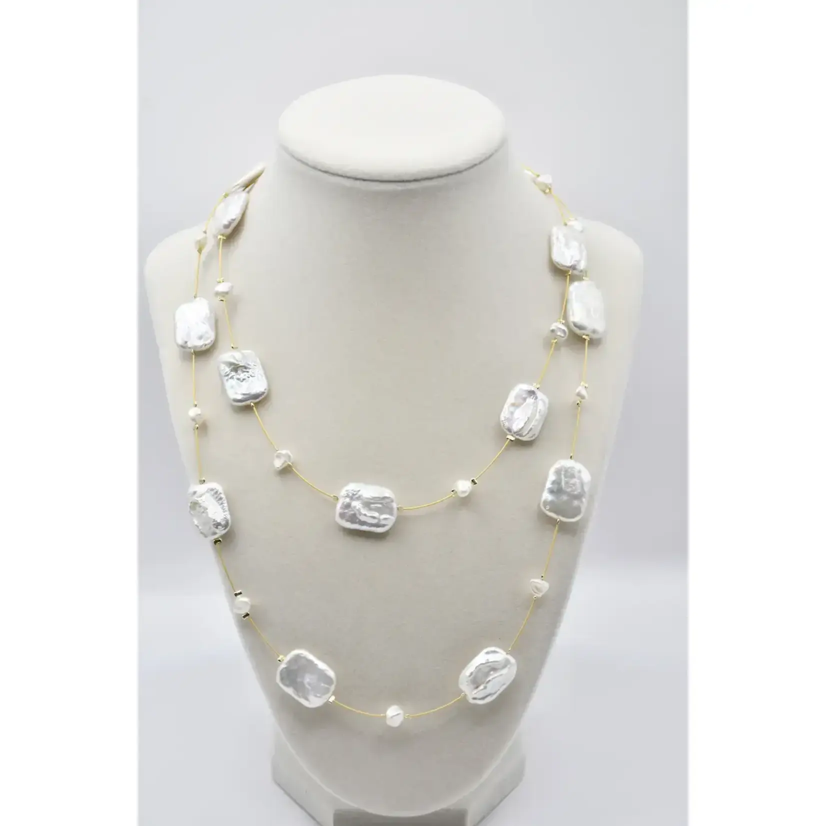 Sea Lily Gold Tone 40" Necklace with F.W. Biwa & Small Pearl