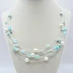 Sea Lily Silver Tone PW Necklace w/Amazonite and F.W. Pearl