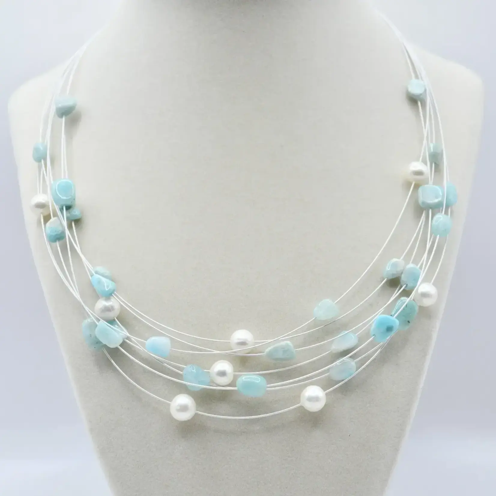 Sea Lily Silver Tone PW Necklace w/Amazonite and F.W. Pearl