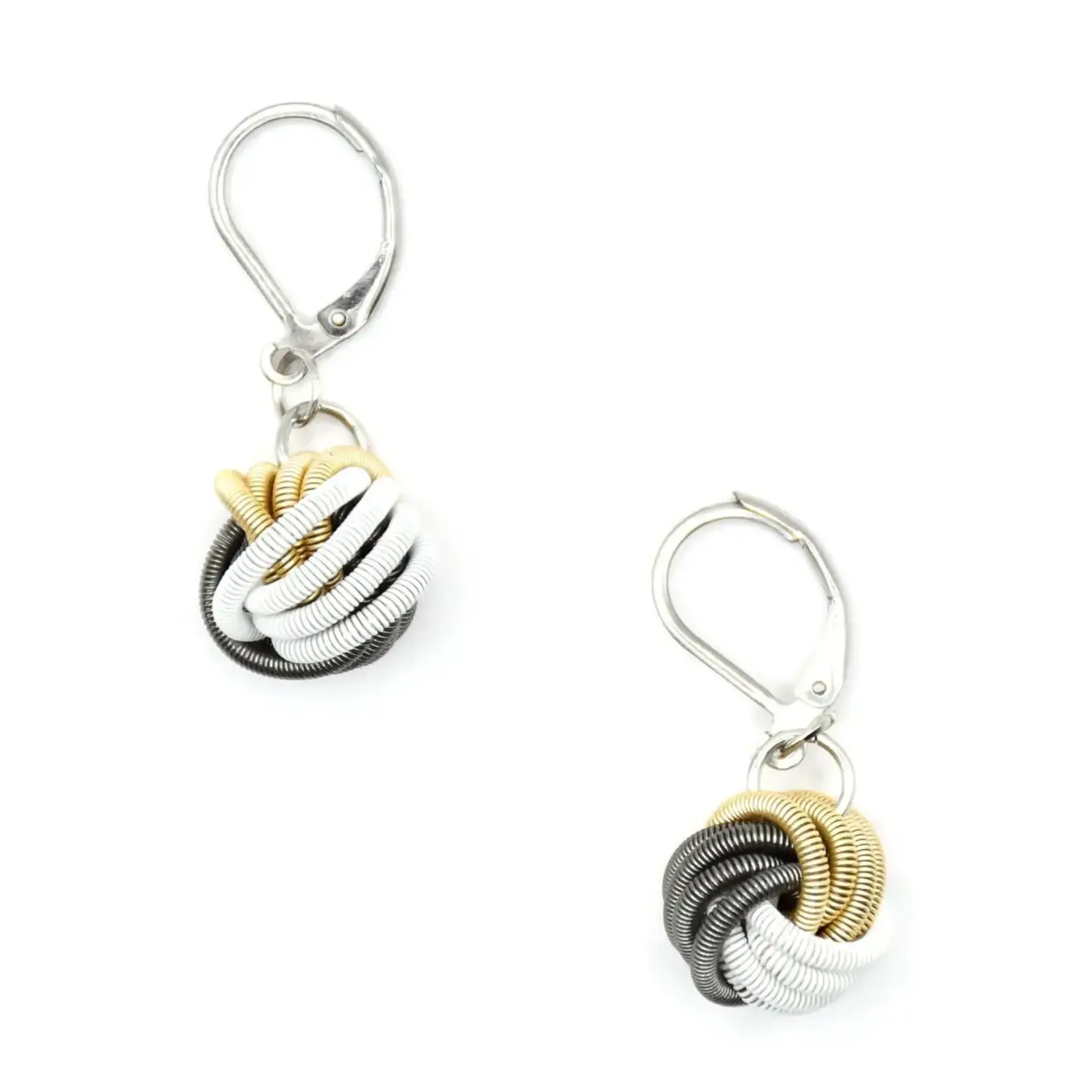 Sea Lily White, Gold and Slate Knot Dangle PW Earrings