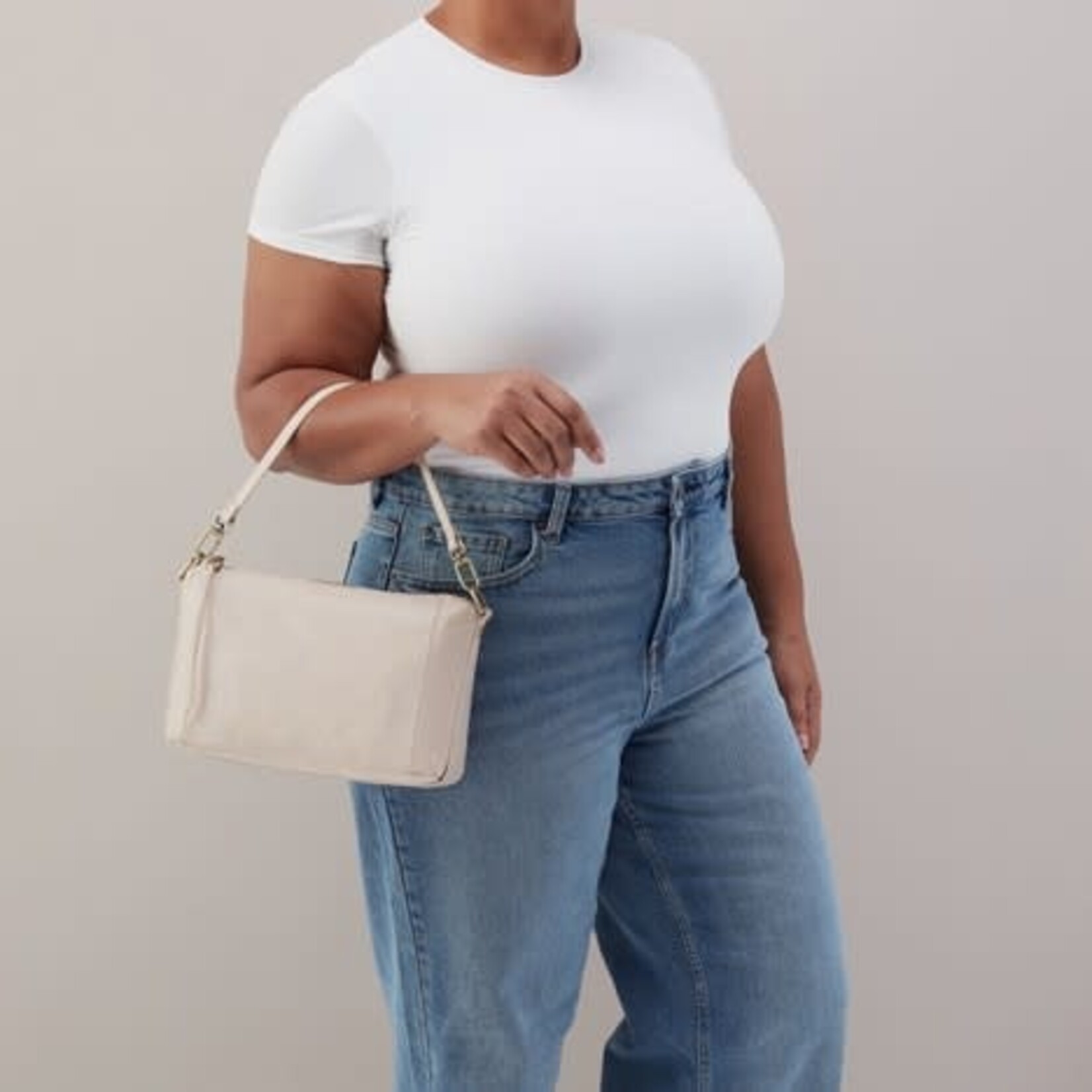 HOBO Darcy Carry-All Polished Leather Crossbody in Pale Flax