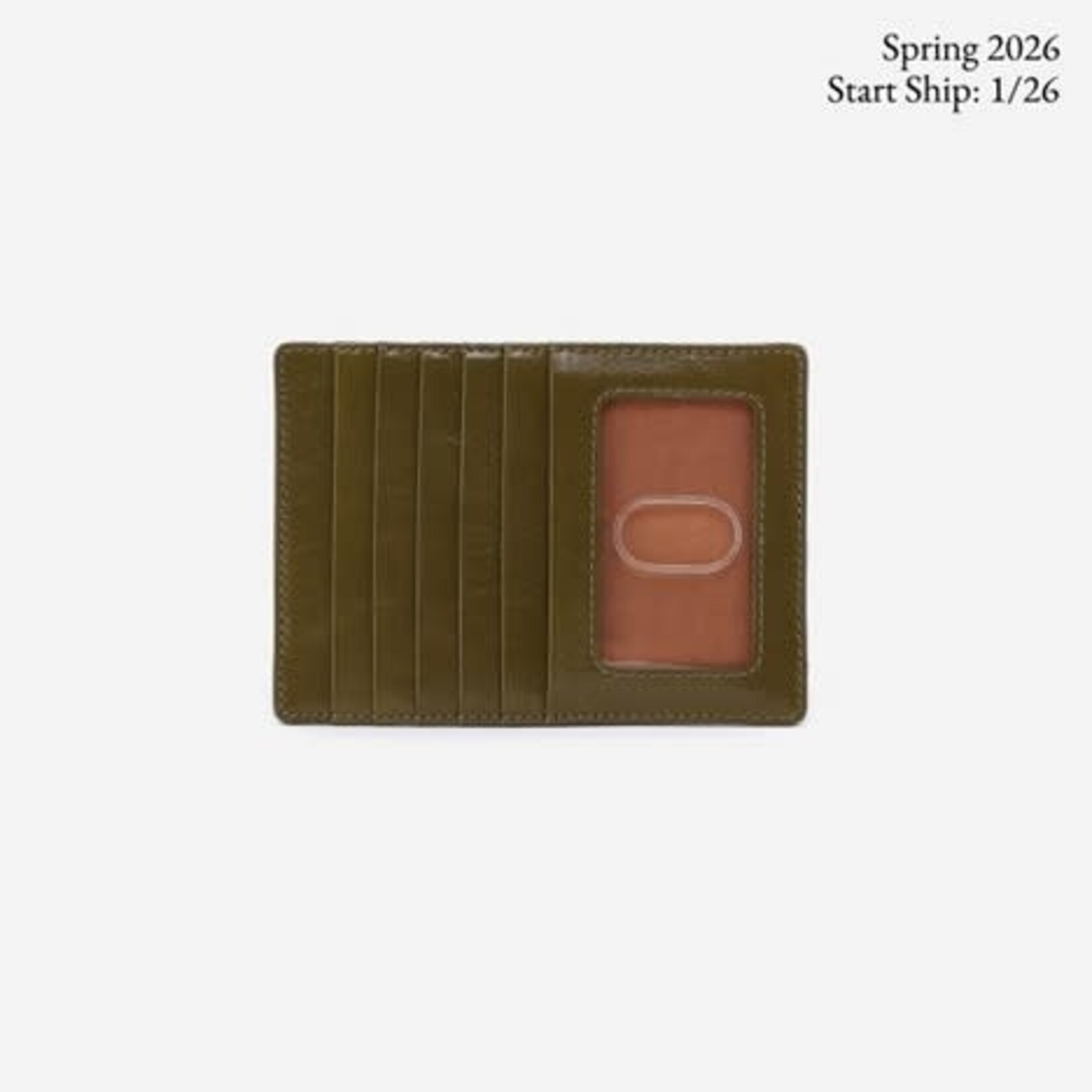 HOBO Euro Slide Polished Leather Card Case in Olive Veil