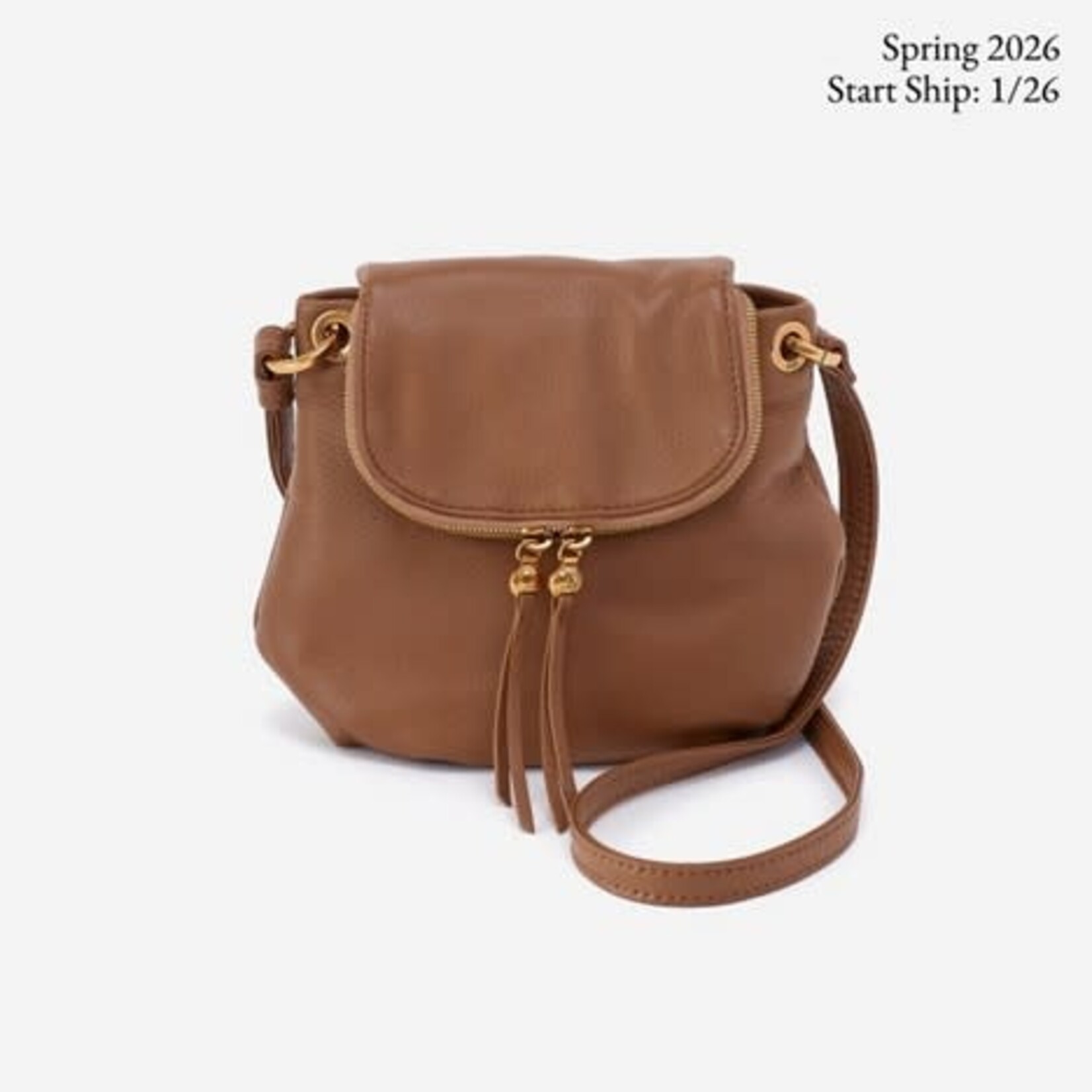 HOBO Fern Zip-Flap Pebbled Leather Crossbody in Timber Brown