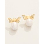 Spartina Vintage Bee Bauble Stud Earrings Pearl