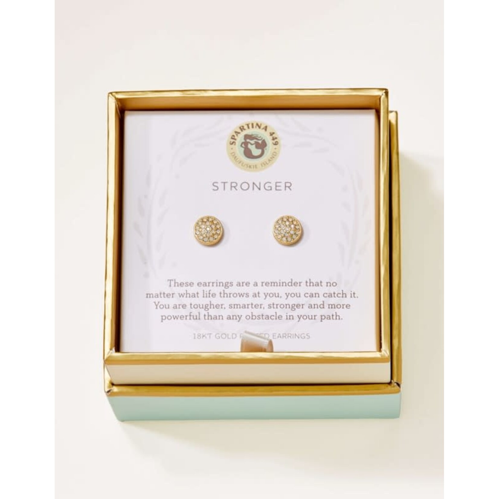 Spartina SLV Stud Earrings Stronger/Pave Disk Gold
