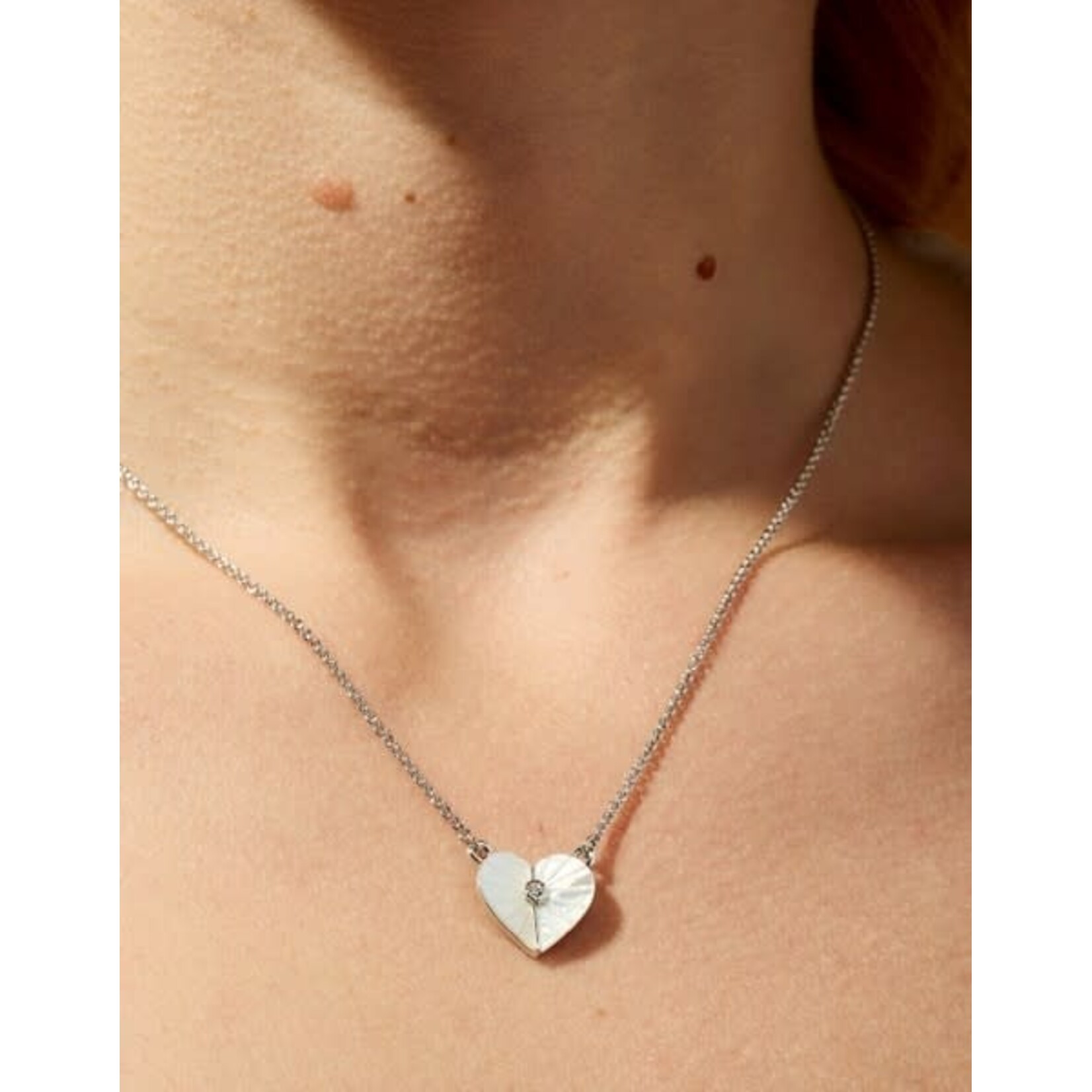 Spartina SLV Necklace 18" Radiant/Mother-Of-Pearl Heart Silver