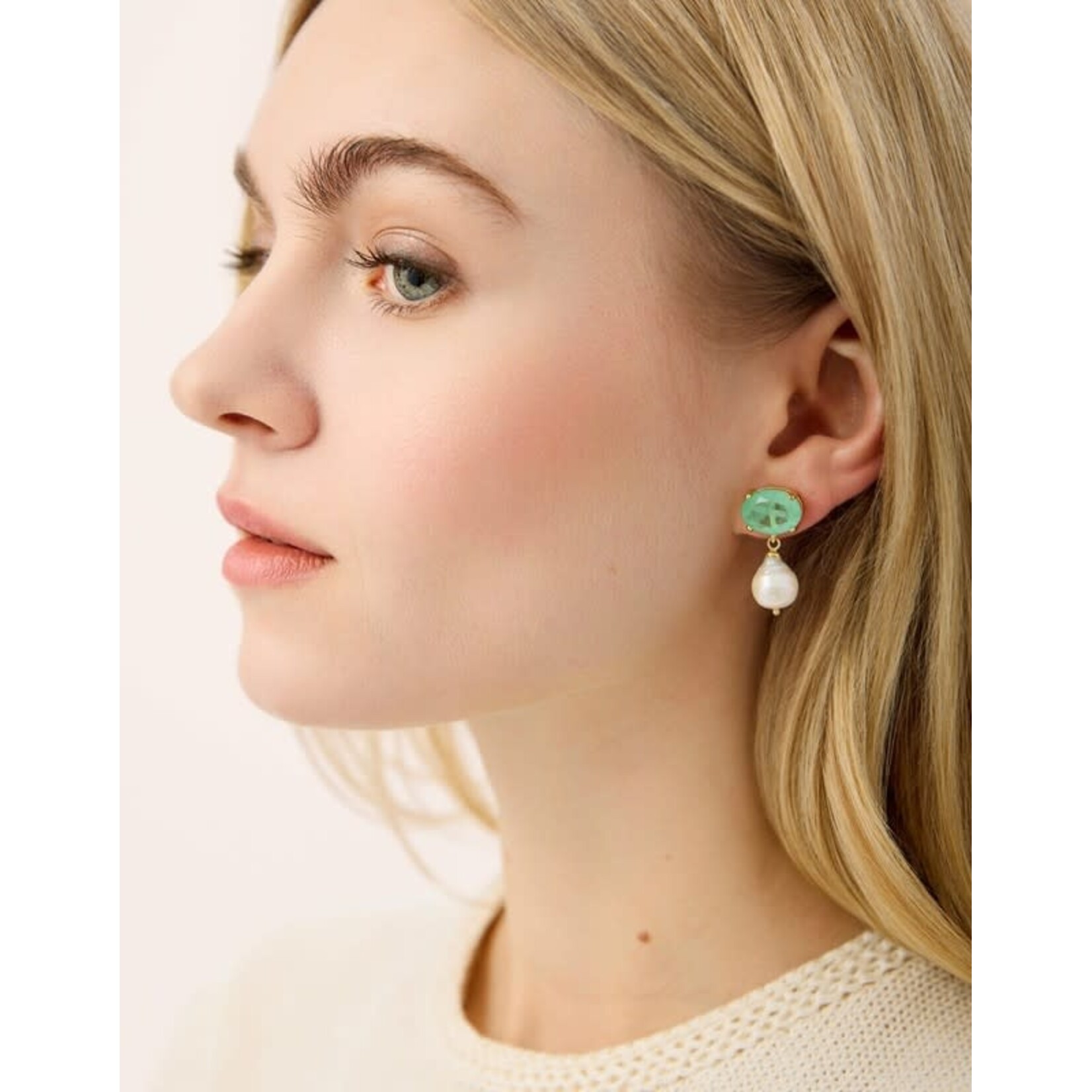 Spartina Naiad Pearl Earrings Sea Foam