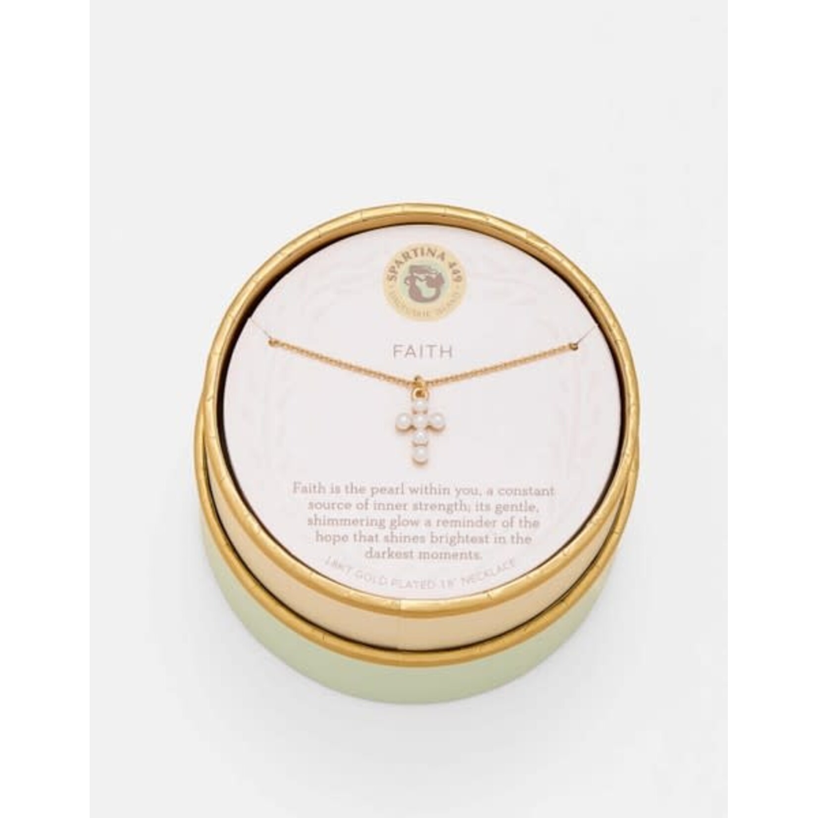 Spartina SLV Necklace 18" Faith/Pearl Cross Gold