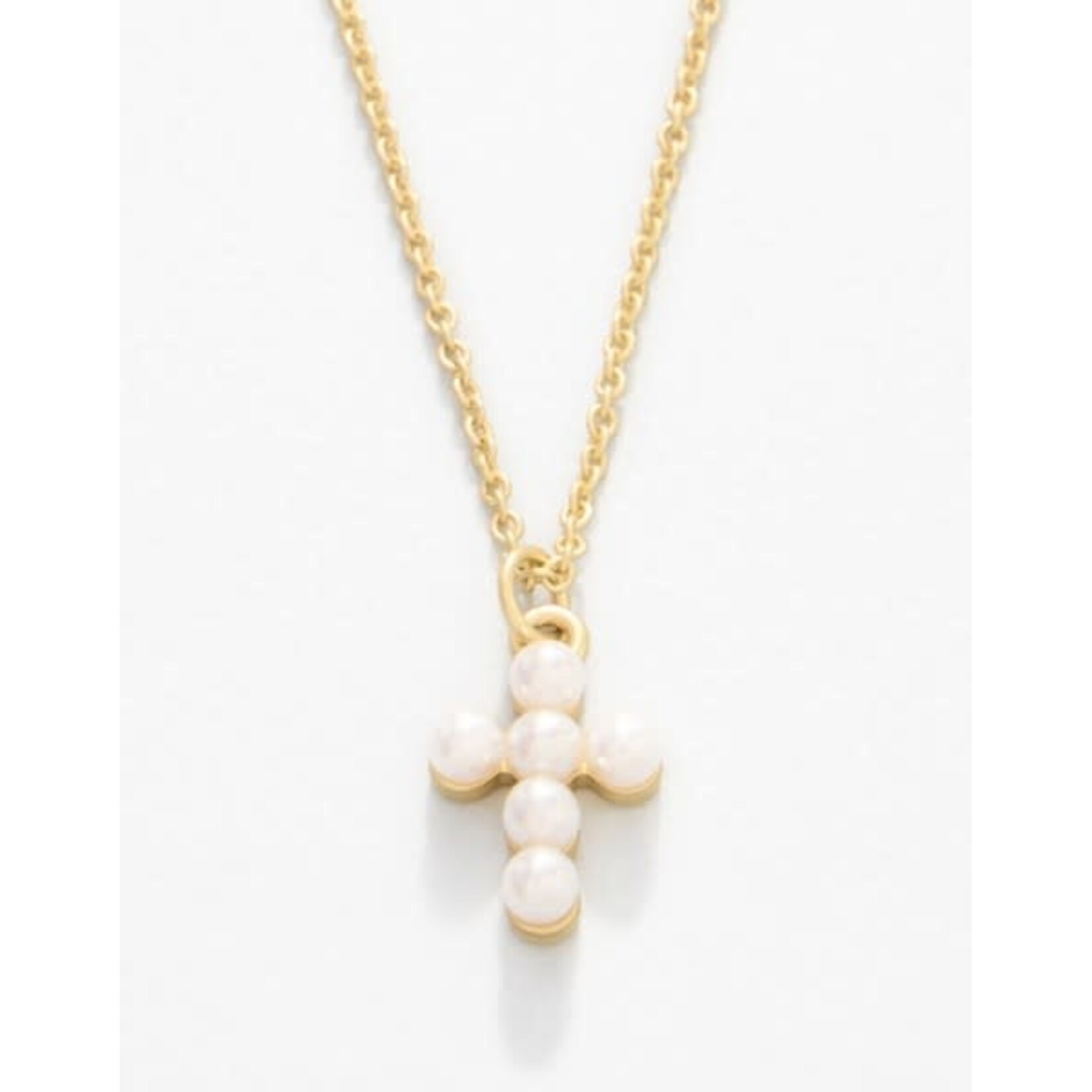 Spartina SLV Necklace 18" Faith/Pearl Cross Gold