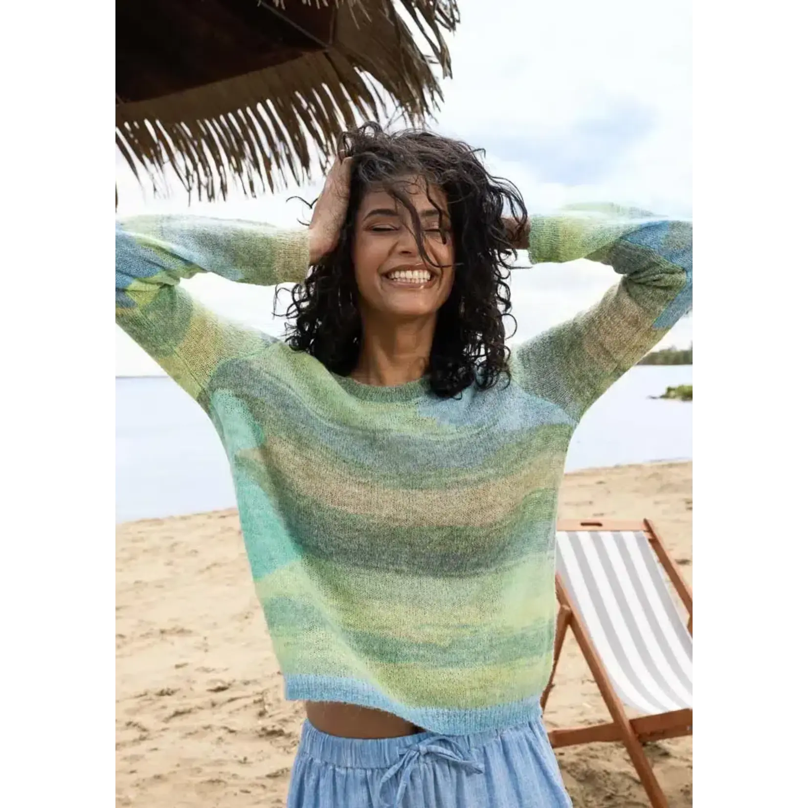 Alison Sheri Knit Blue & Green Stripe Sweater