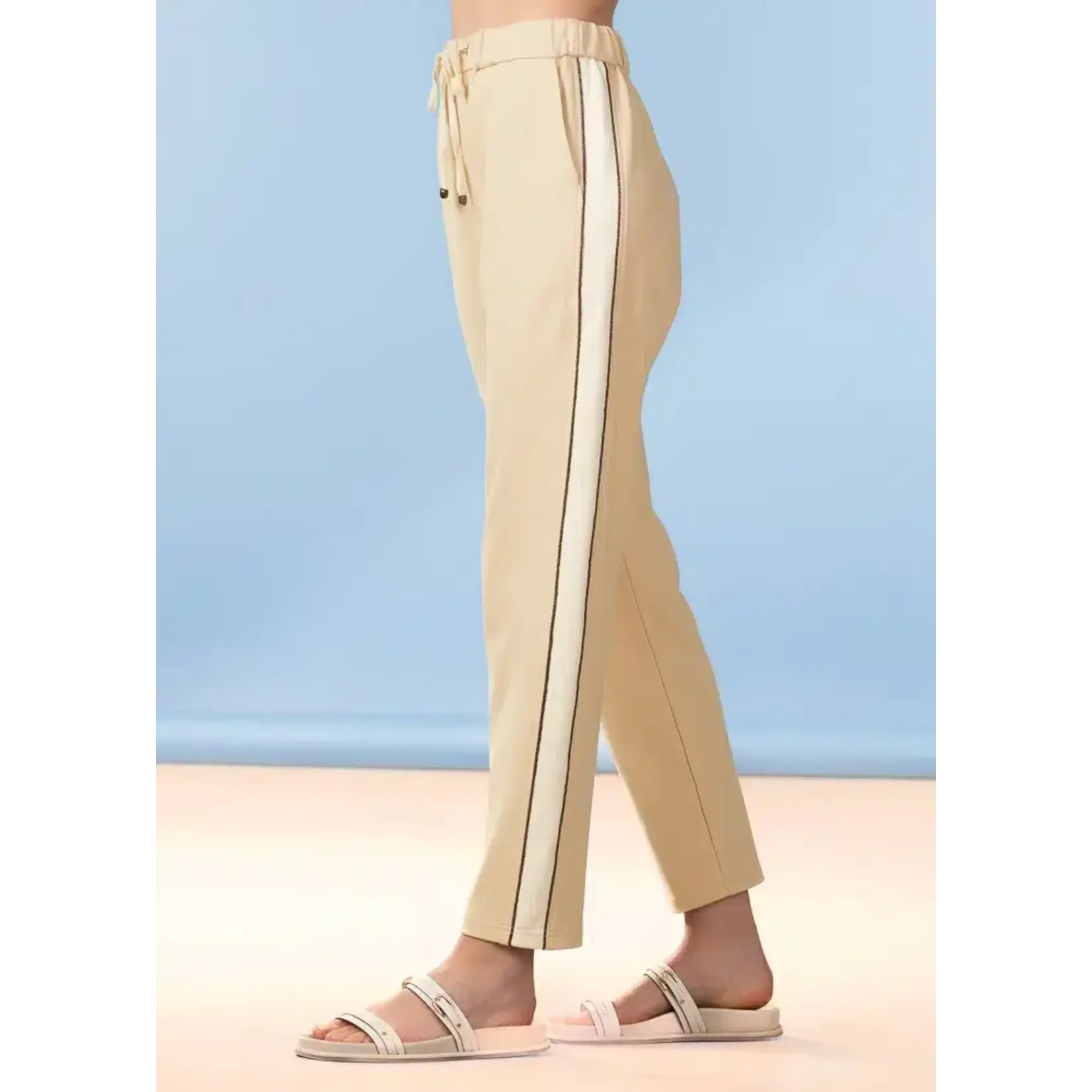Alison Sheri Knit Pant w/ White Side Stripe in Sand