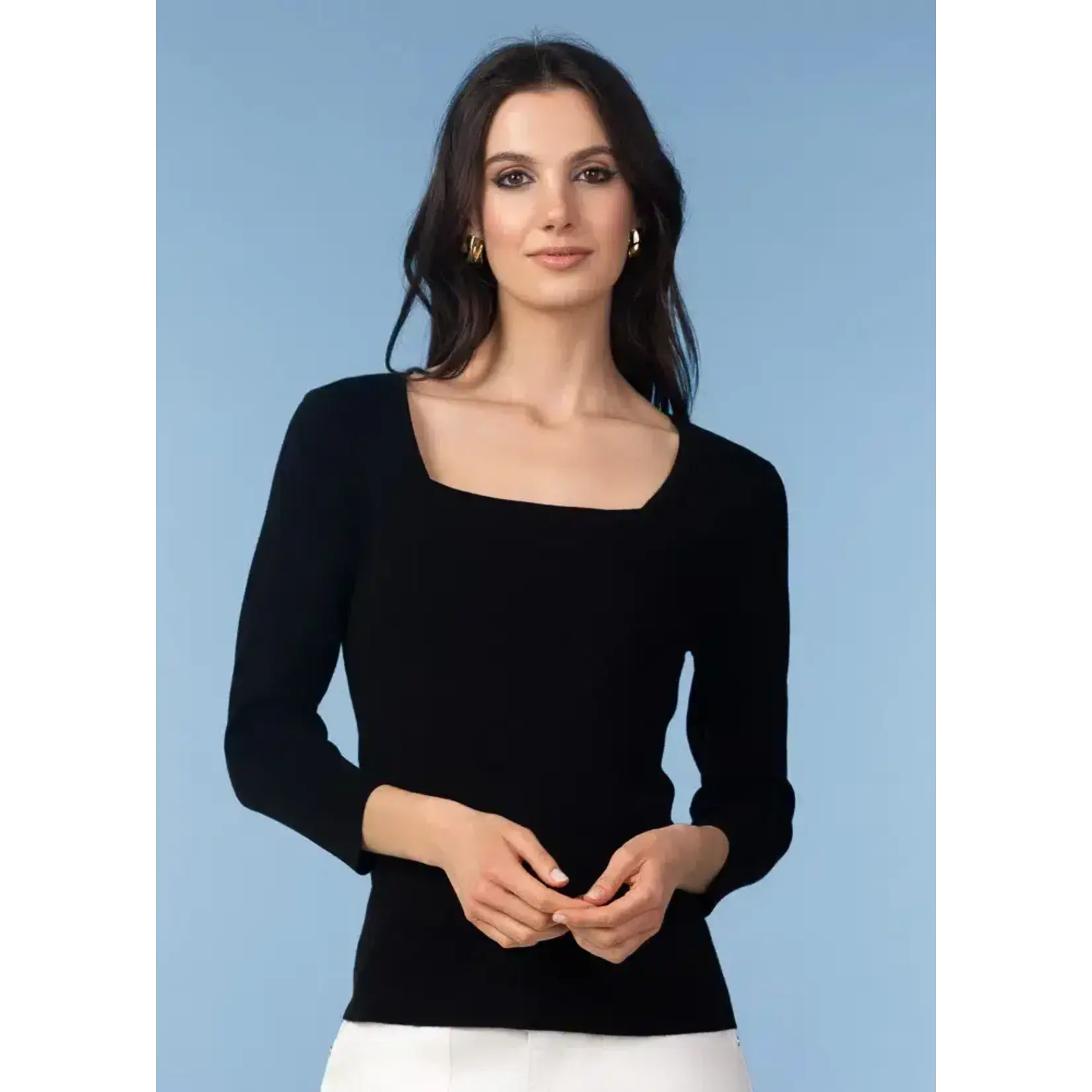 Alison Sheri Square Neck Sweater in Black
