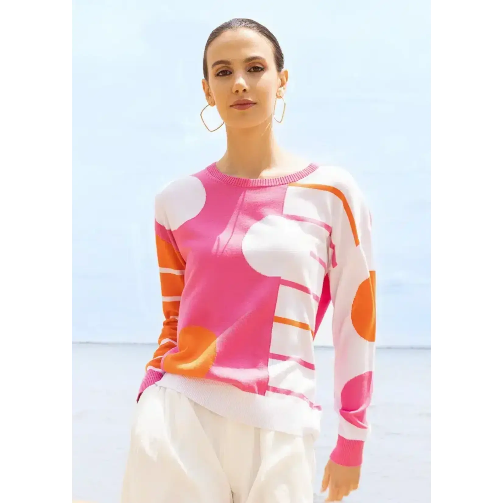 Alison Sheri Blocks & Circles Sweater in Fuchsia Combo