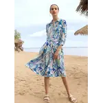 Alison Sheri Blue & Green Paisley 3/4 Slv Belted Dress