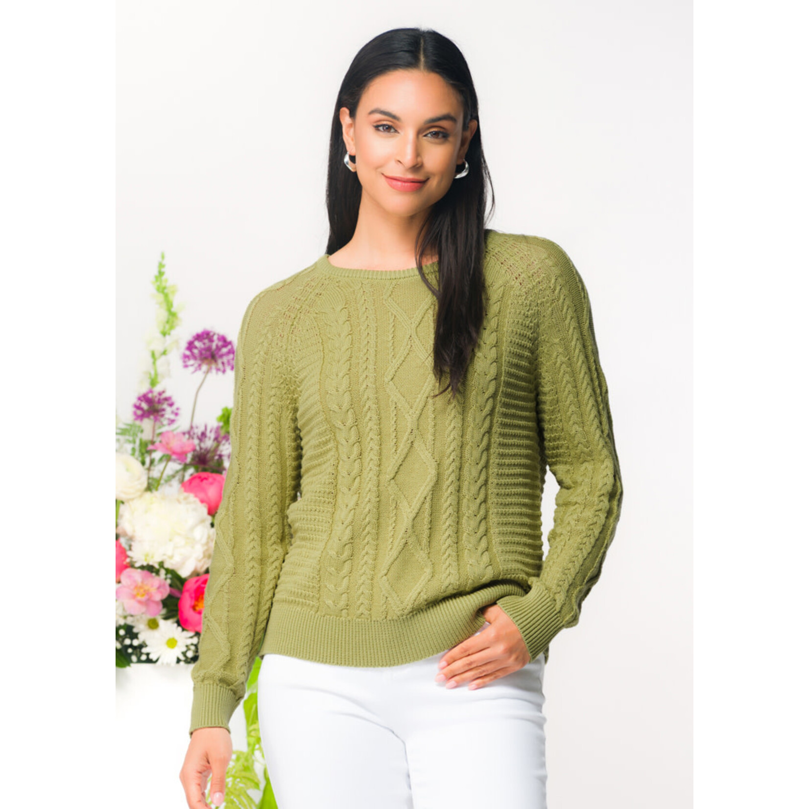 Elena Wang Cable Knit Sweater in Lime