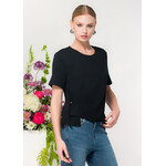 Elena Wang Asymmetrical T-Shirt w/ Button Detail in Black