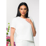 Elena Wang Asymmetrical T-Shirt w/Button Detail in White