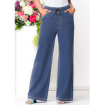 Elena Wang Denim-Like Pants w/ Drawstring in Denim Blue