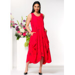 Elena Wang Sharkbite Artistic Print Dress in Red