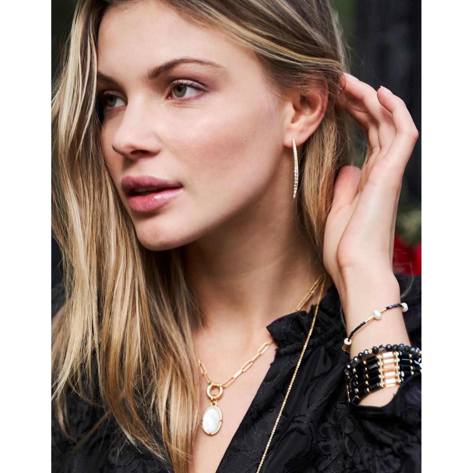 Spartina Sparkle Arc Hoop Earrings Large/Crystal