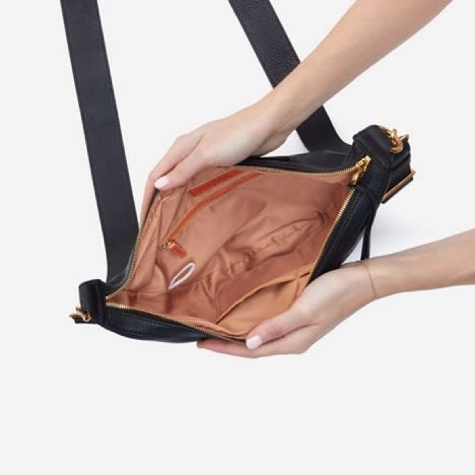 HOBO Carmen Pebbled Leather Sling Bag in Black