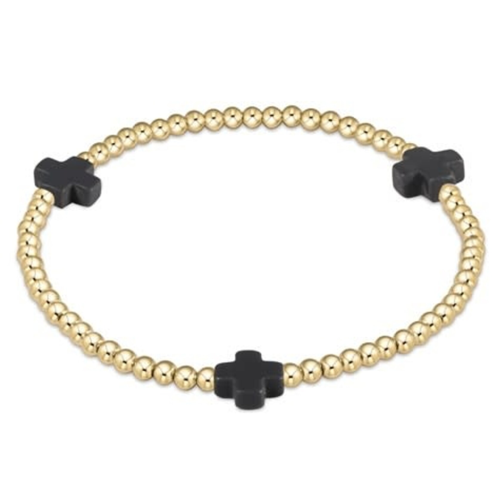 enewton Design SIGNATURE CROSS GOLD PATTERN 3MM BEAD BRACELET - CHARCOAL