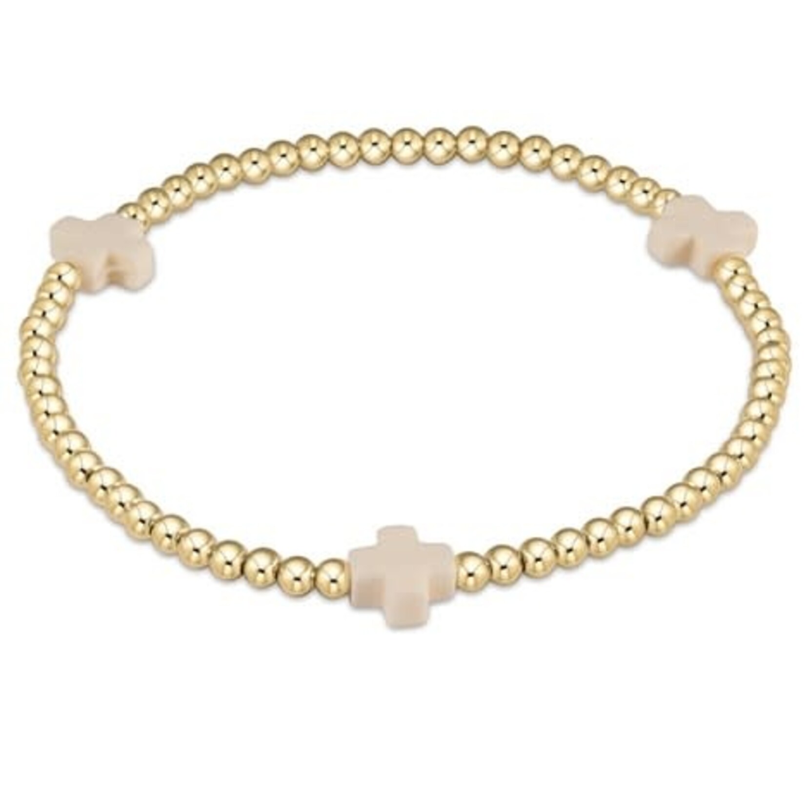 enewton Design SIGNATURE CROSS GOLD PATTERN 3MM BEAD BRACELET - OFF-WHITE