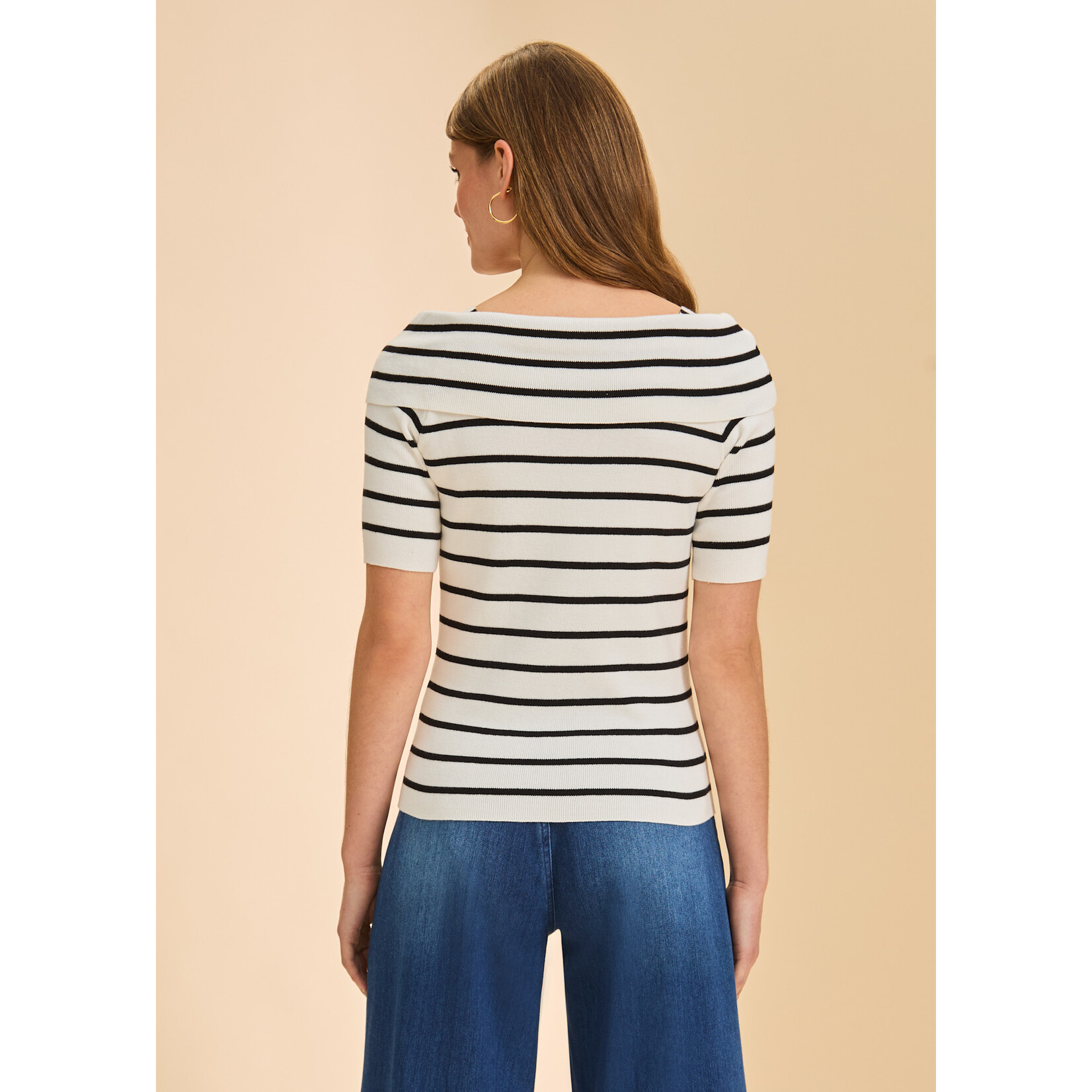 FDJ Boatneck Striped Sweater in Black/White