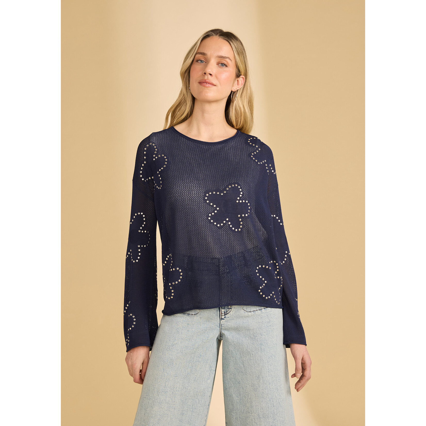 FDJ Fine Gauge Embellished Sweater in Navy