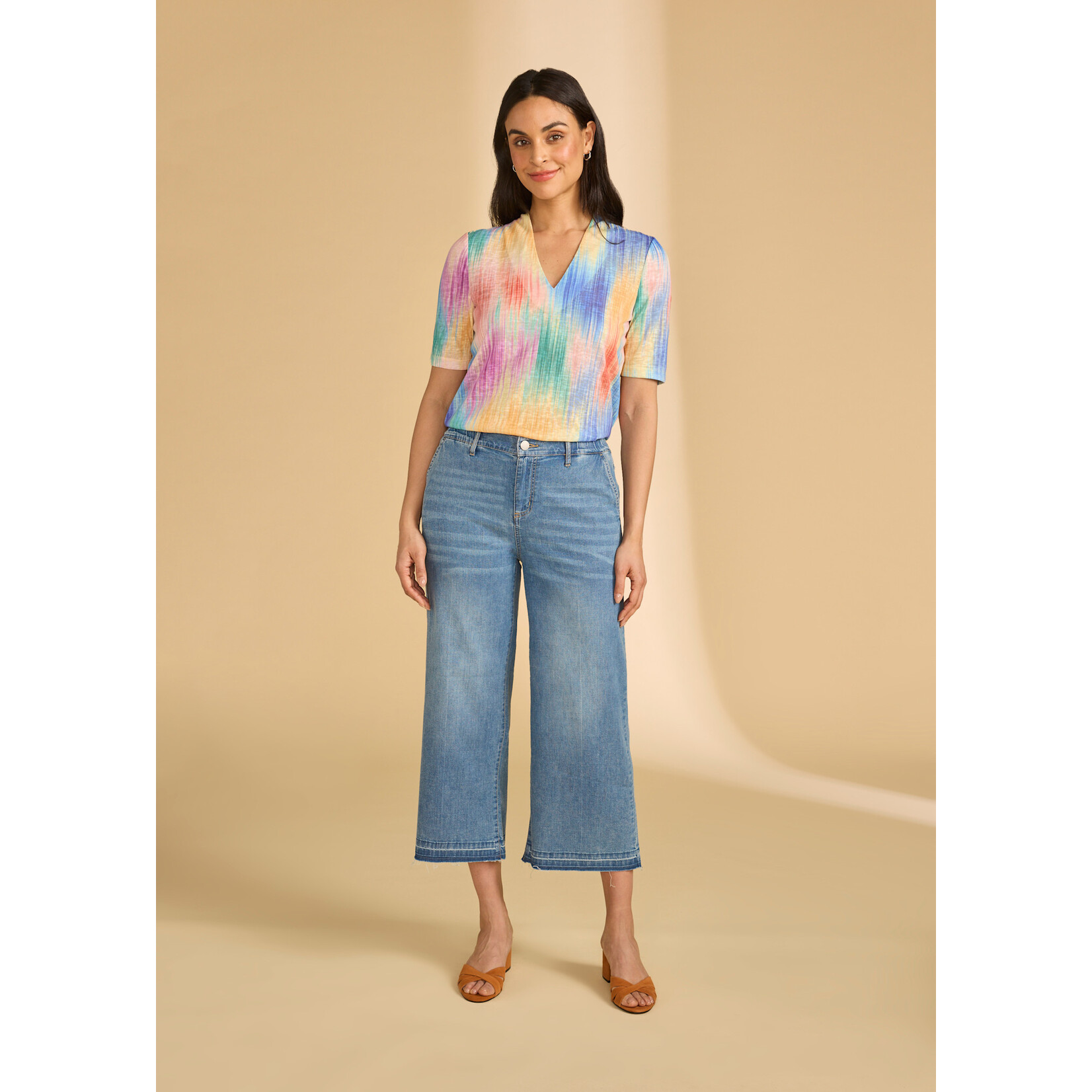 FDJ Pull-On Wide Crop Trouser in Medium Blue