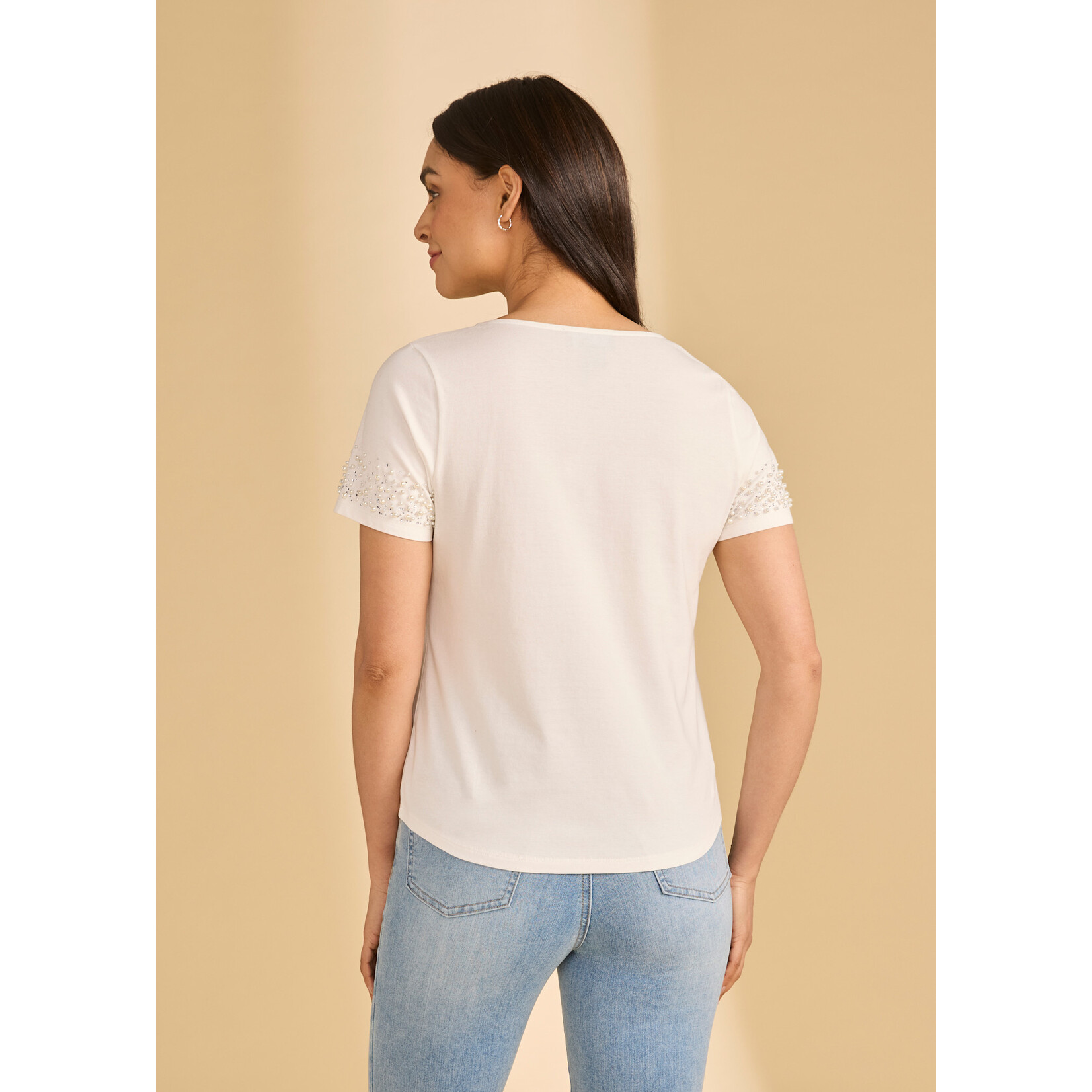 FDJ Pearl Embellished V-Neck Top in White