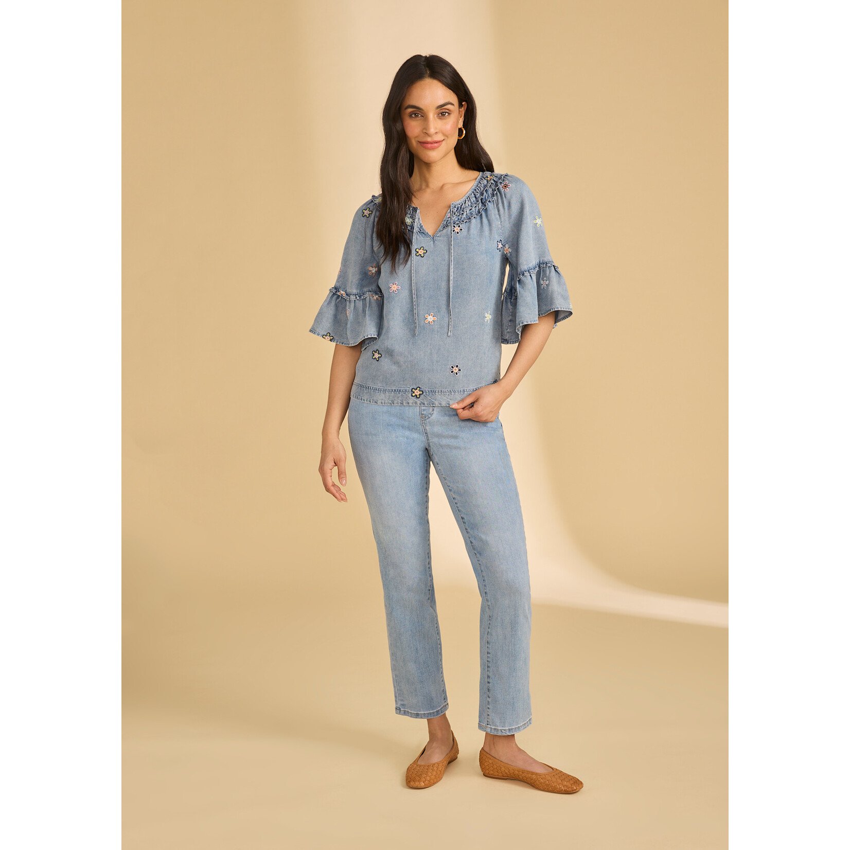 FDJ Ruffle Denim Top in Daisy