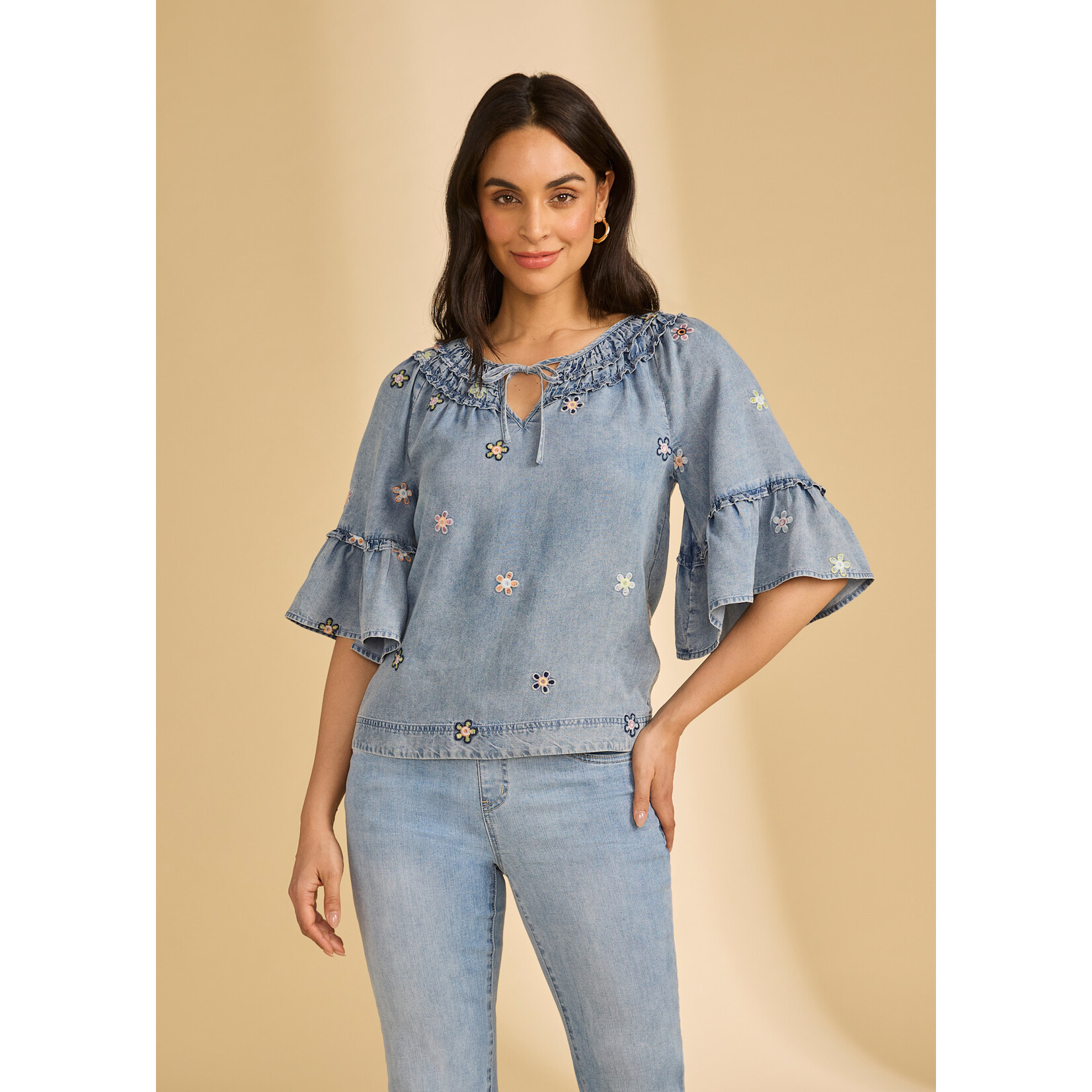 FDJ Ruffle Denim Top in Daisy