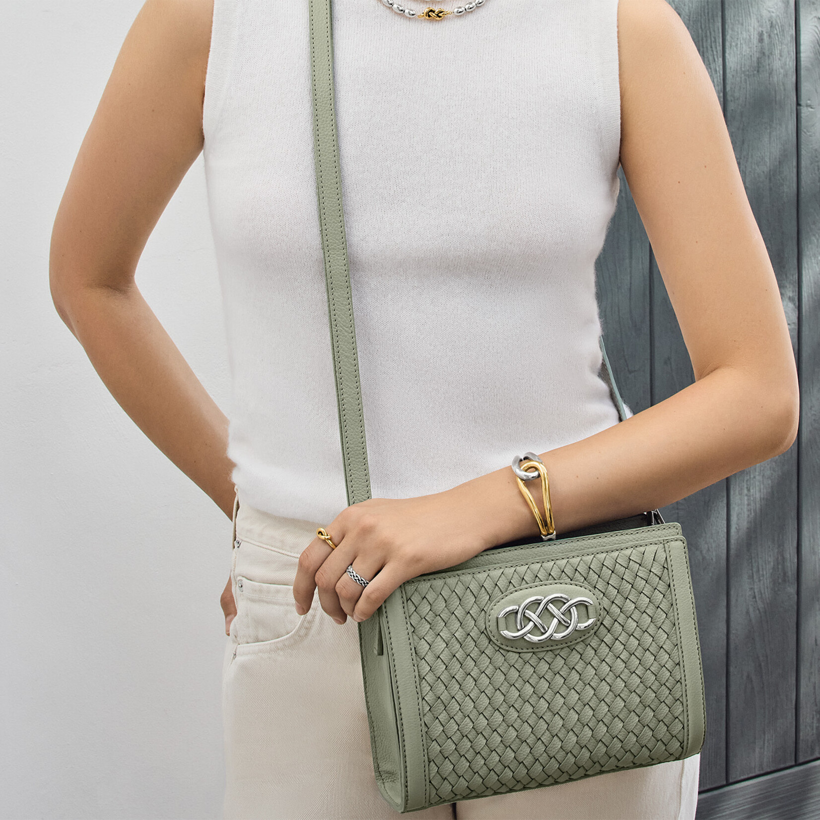 Brighton Interlok Braid Findley Organizer Bag in Sage