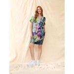 100% Linen Short Slv V-Neck Dress In The Wild Print
