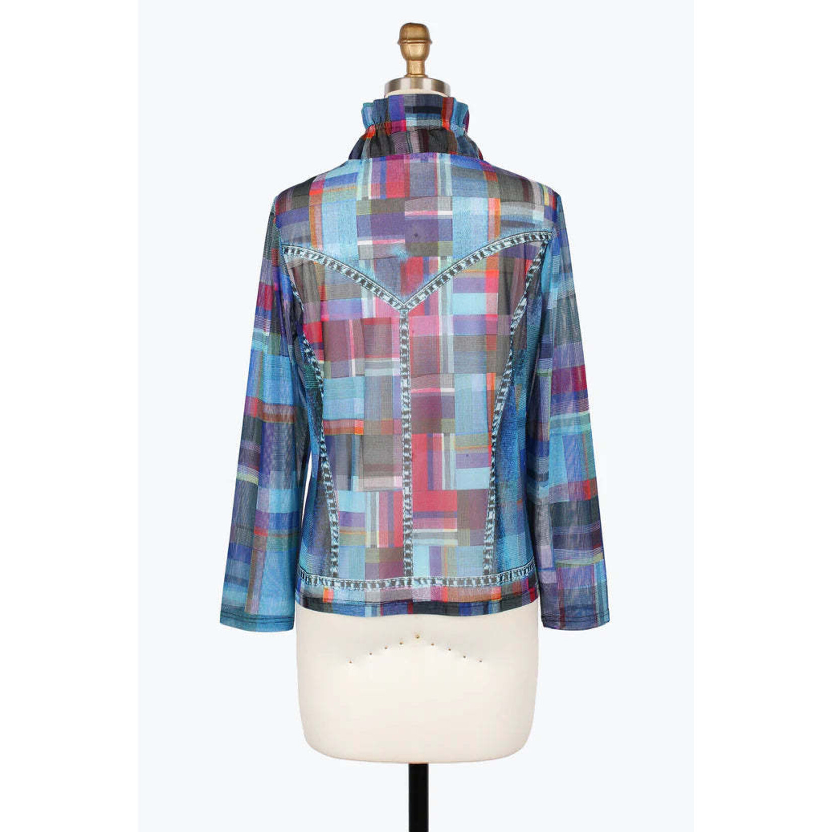 Damee Multi-Plaid Denim Mesh TS in Denim Blue/Multi